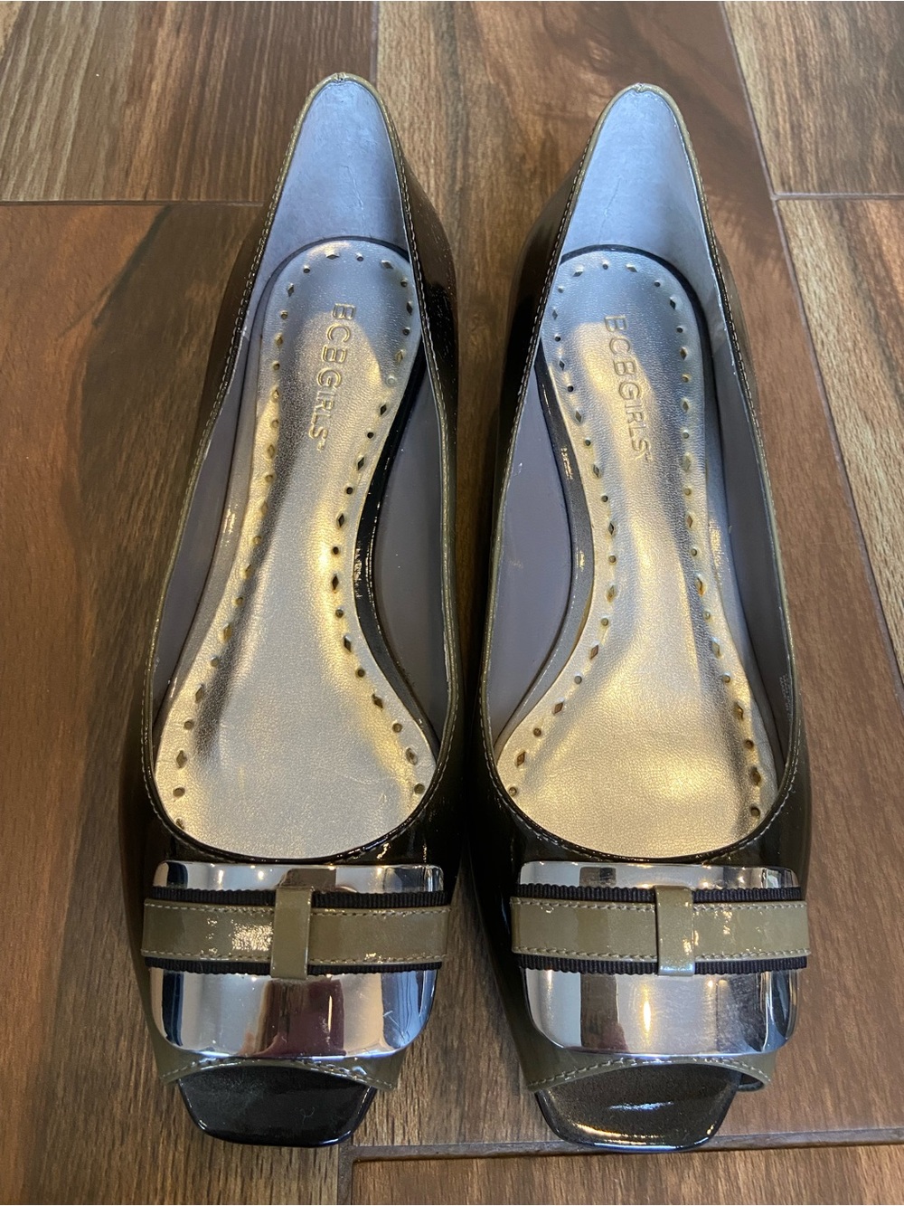 Two Tone Peep-Toe Flats - Picture 2 of 10